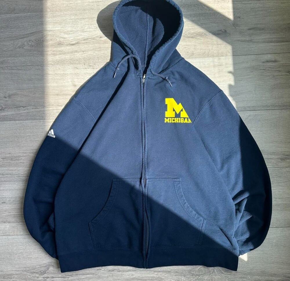 Adidas Michigan Hoodie XL Vintage Mens Navy Blue Zip-Up